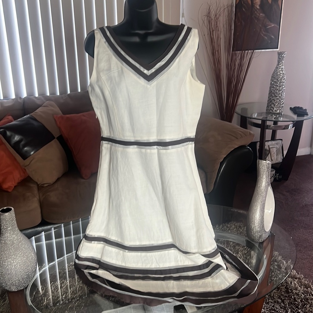 Ivory & brown linen dress